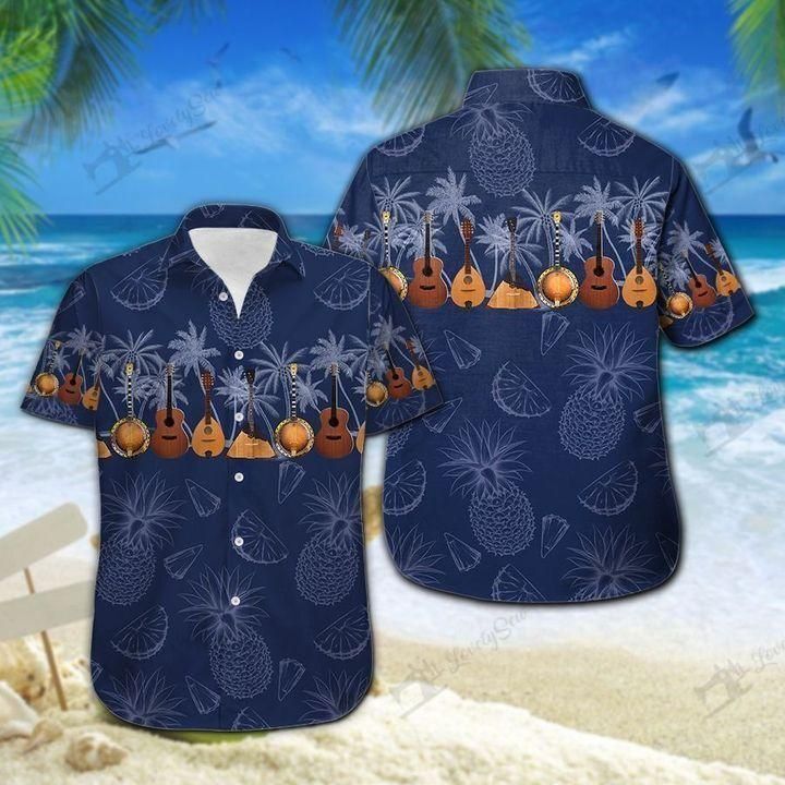 Tropical Guitar Hawaiian Shirt White Men Women Beach Wear Short Sleeve Hawaii Shirt