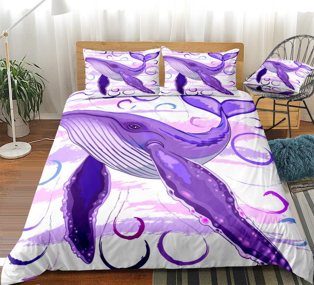 3D Purple Whale Bedding Set