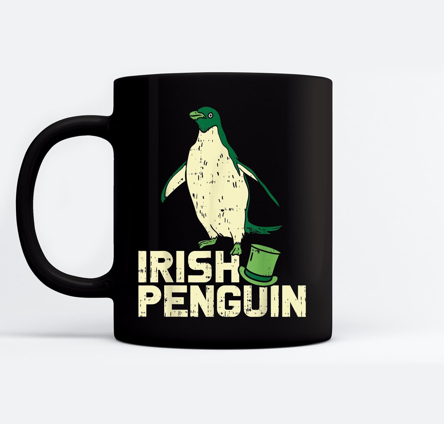 Green Irish Penguin Cute St Patricks Day Animal Lover Gift Black Mugs