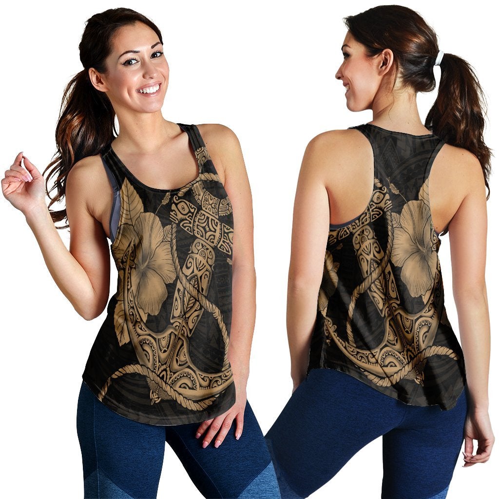 Hawaii Anchor Poly Tribal Hibiscus Polynesian Racerback Tank Gold Ha37900