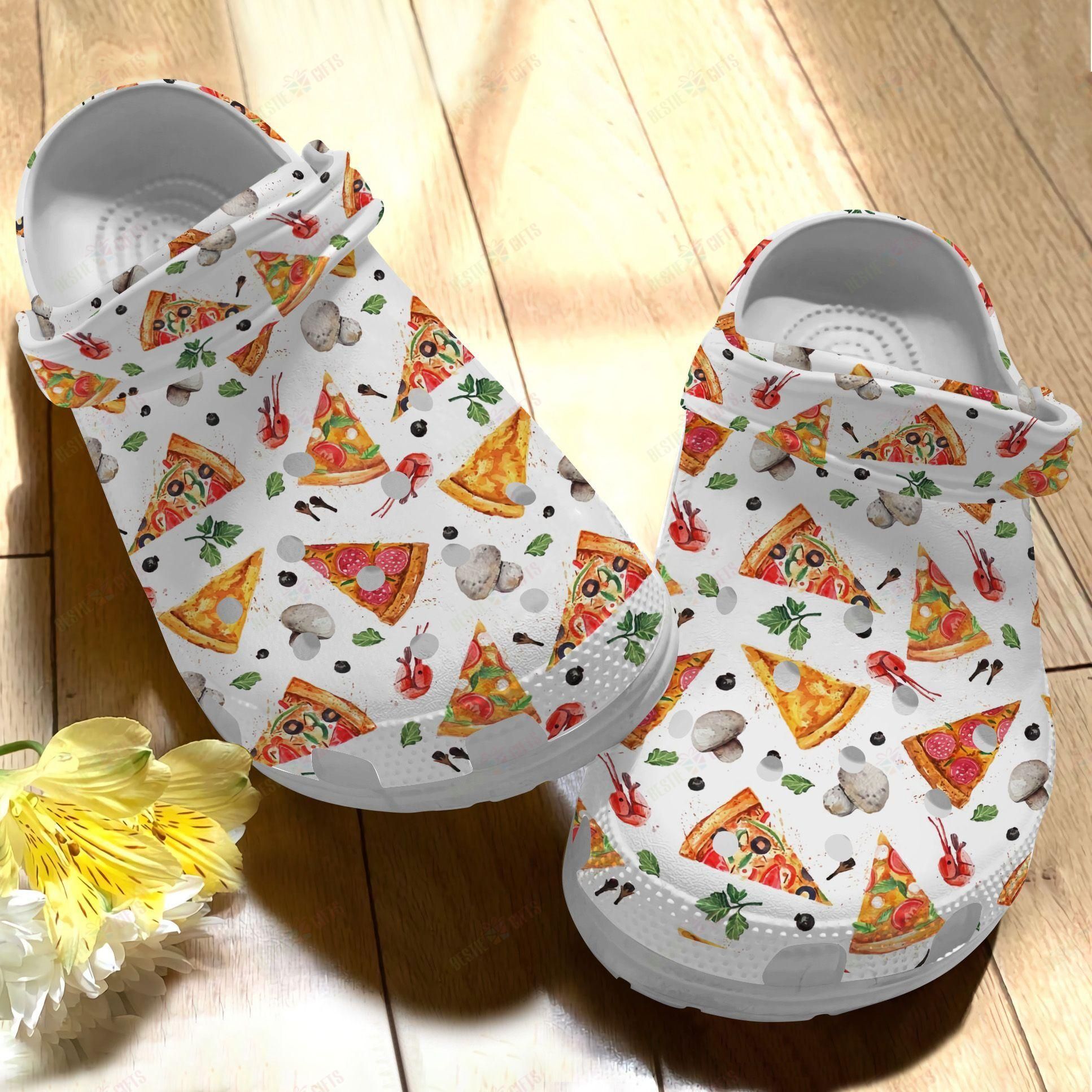 Pizza Crocs Classic Clog Whitesole Pizza Slices Shoes