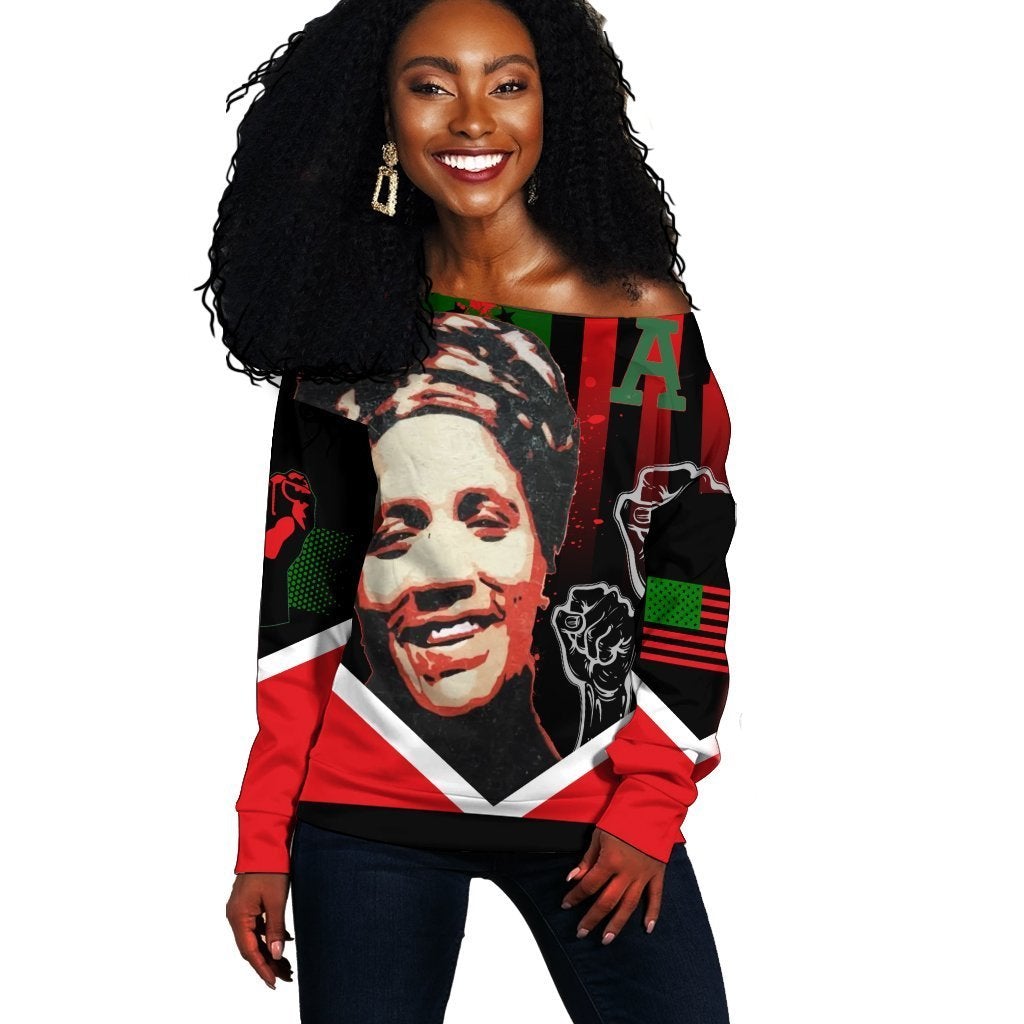 Wonder Print Shop Sweatshirt – African American Flag Audre Lorde Women Off Shoulder