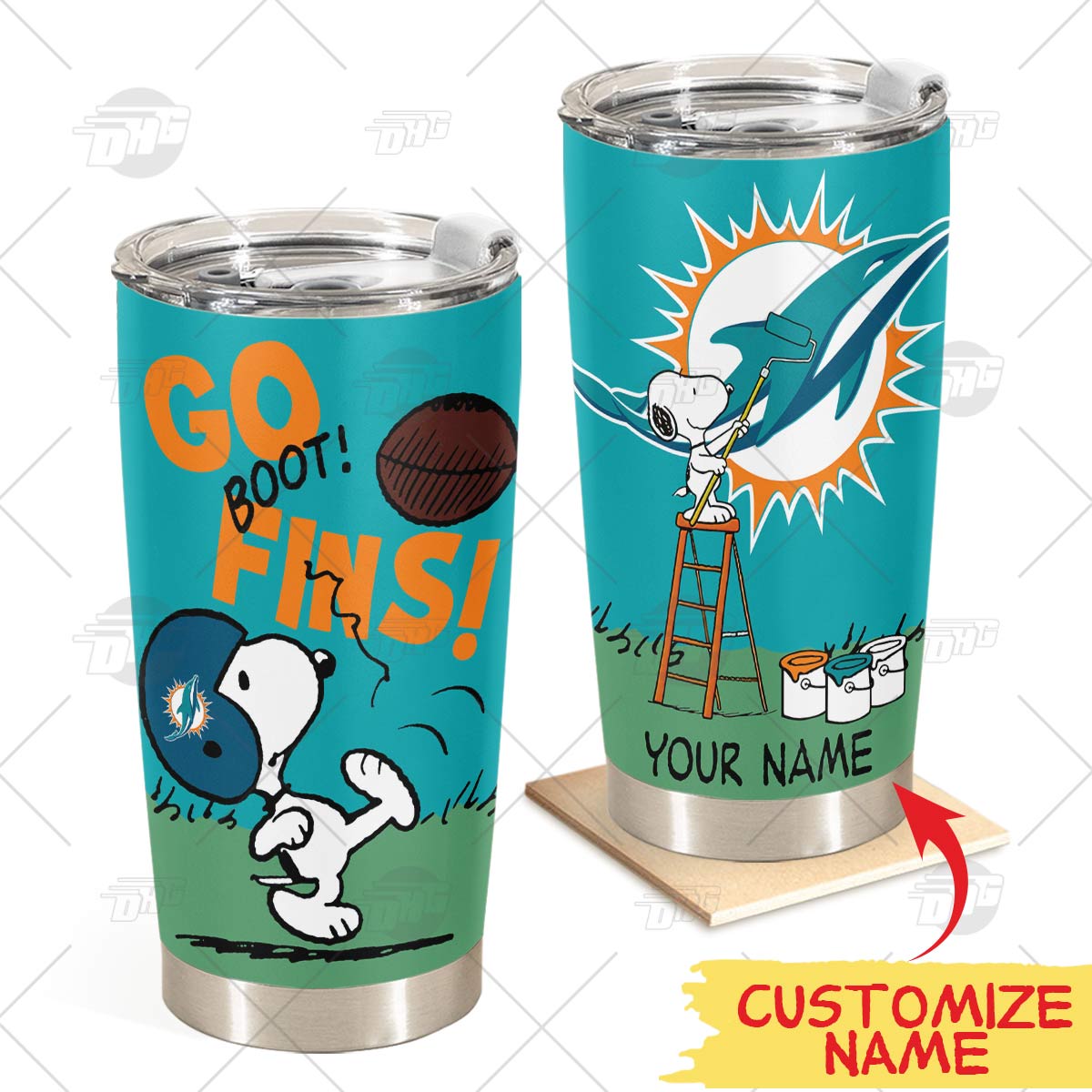 Personalize Miami Dolphins Tumbler Snoopy Stainless Steel Tumbler 20Oz 30Oz Best Gift