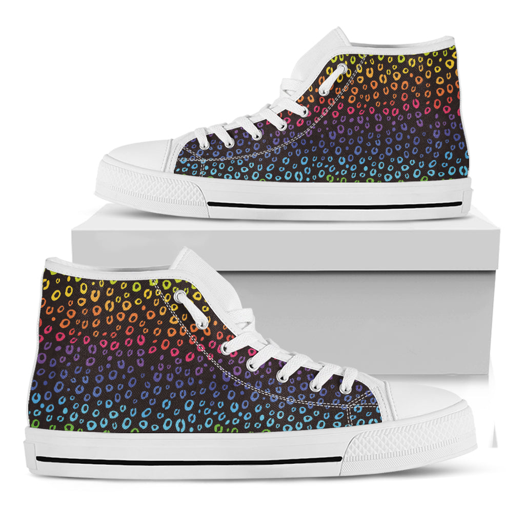 Rainbow Leopard Pattern Print White High Top Shoes