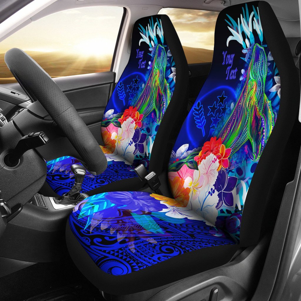 Kosrae Custom Personalised Car Seat Covers – Humpback Whale with Tropical Flowers (Blue)- BN18