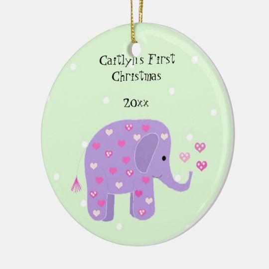 Personalized Ornament Purple Elephant Baby’S First Christmas Customized Circle Ornament