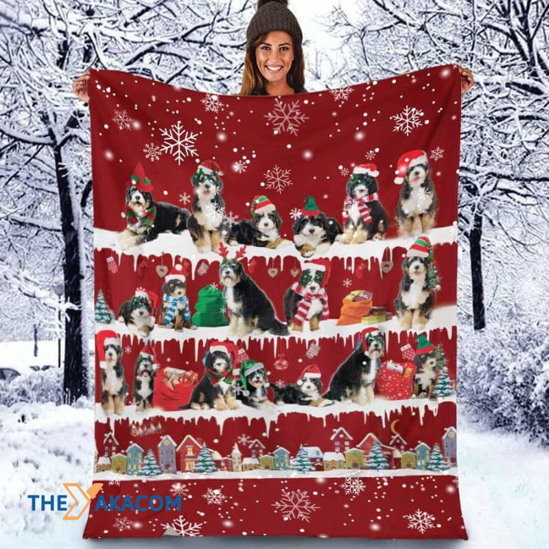 Bernedoodle Christmas Blanket Sherpa Throw Blanket Best Gift For Dog Lovers Fleece Sherpa Throw Blanket