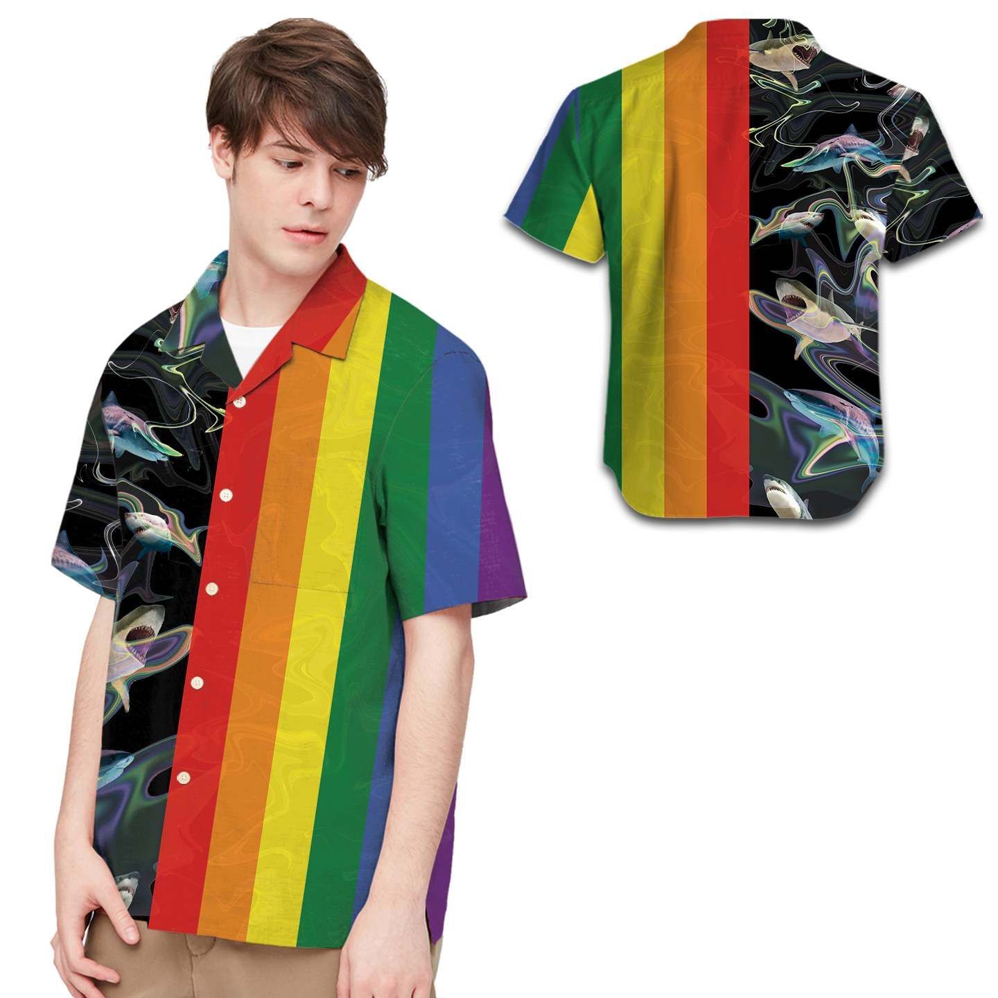 Beach Shirt Felacia [Hawaii Shirt] Lgbt Rainbow Sharks For Lgbtq Community In Daily Life-Zx14557