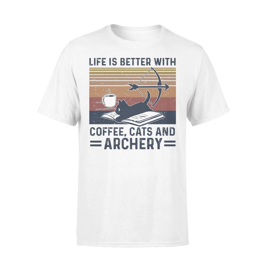 Life Is Better With Coffee Cats And Archery Vintage Retro T-shirt