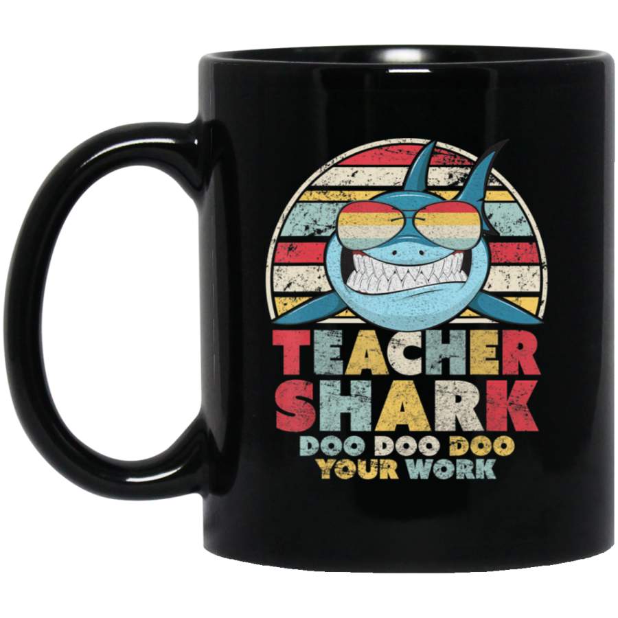 Teacher Shark Doo Doo Doo Your Work. Retro Style 11oz 15oz Black Mug Idea 2nd April Puzzle Ribbon Support Autism Dad Mom Kids Autistic