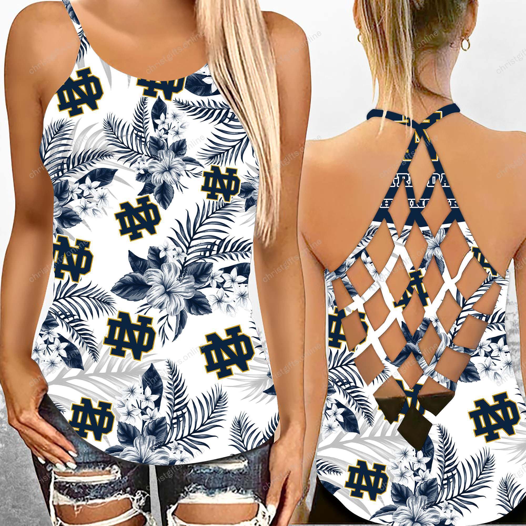 Notre Dame Fighting Irish NCAA1-Criss Cross Tanktop Hawaii Style Ds1