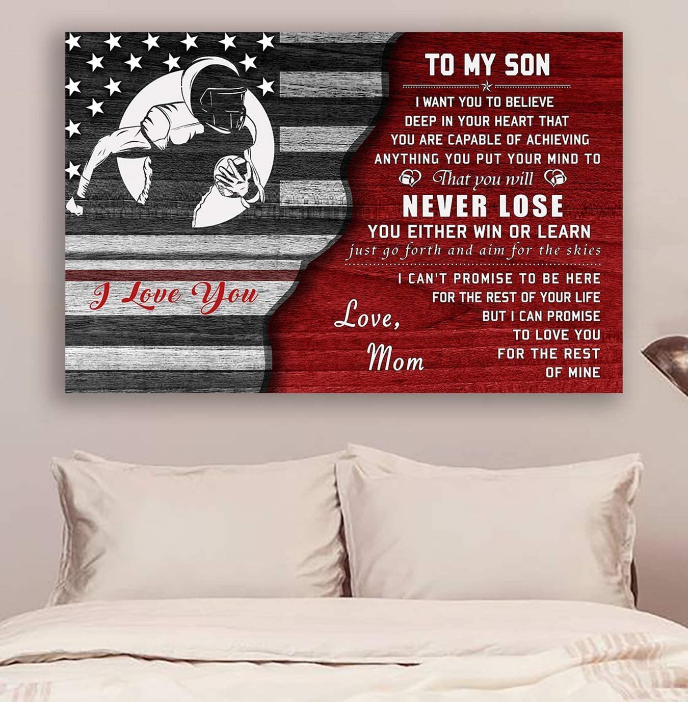 Poster for Room Aesthetic -Command Strips Wall Decor – Cv858 Lda American Football Poster – Mom to Son – Never Lose