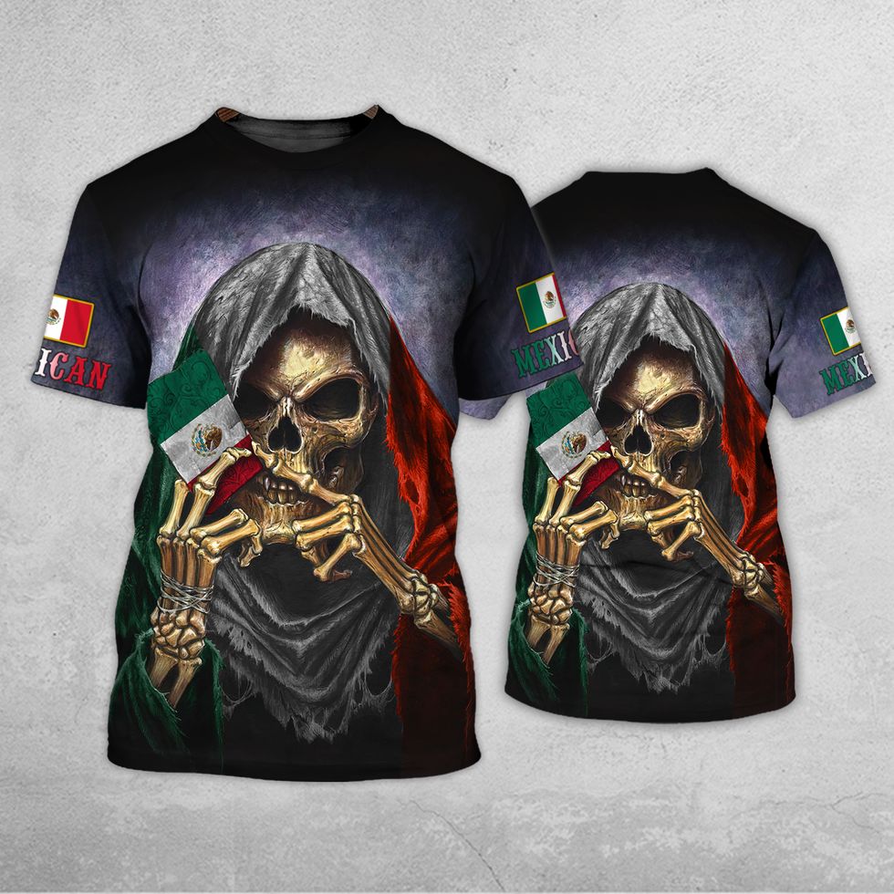 Mexican 3D Shirt, Skull Give Card Mexico With Pattern Flag Printed Shirt