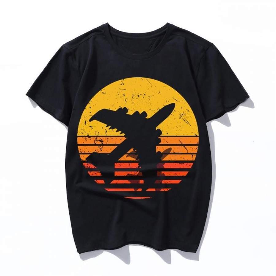 aviation vintage airplane Summer new male/female Japanese cartoon short-sleeved T-shirt casual printing Harajuku large size O-neck cute tops