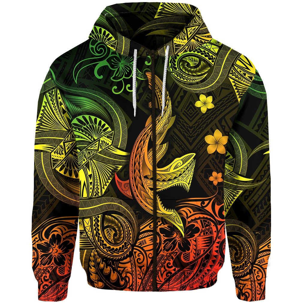 (Custom Personalised) Hawaii Angry Shark Polynesian Zip Hoodie Unique Style – Reggae Lt8