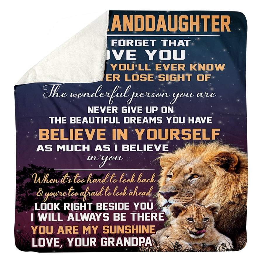 To My Granddaughter You Are My Sunshine Lion Gifts From Grandpa Sherpa Blanket