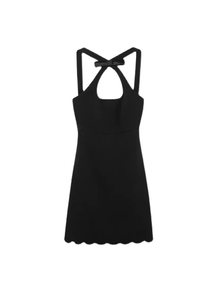 2022 Hollow Out Sexy Dress Women Black Sleeveless Backless Summer Fashion Halter Neck Bow Bodycon Party A-line Mini Dress Ladies alx