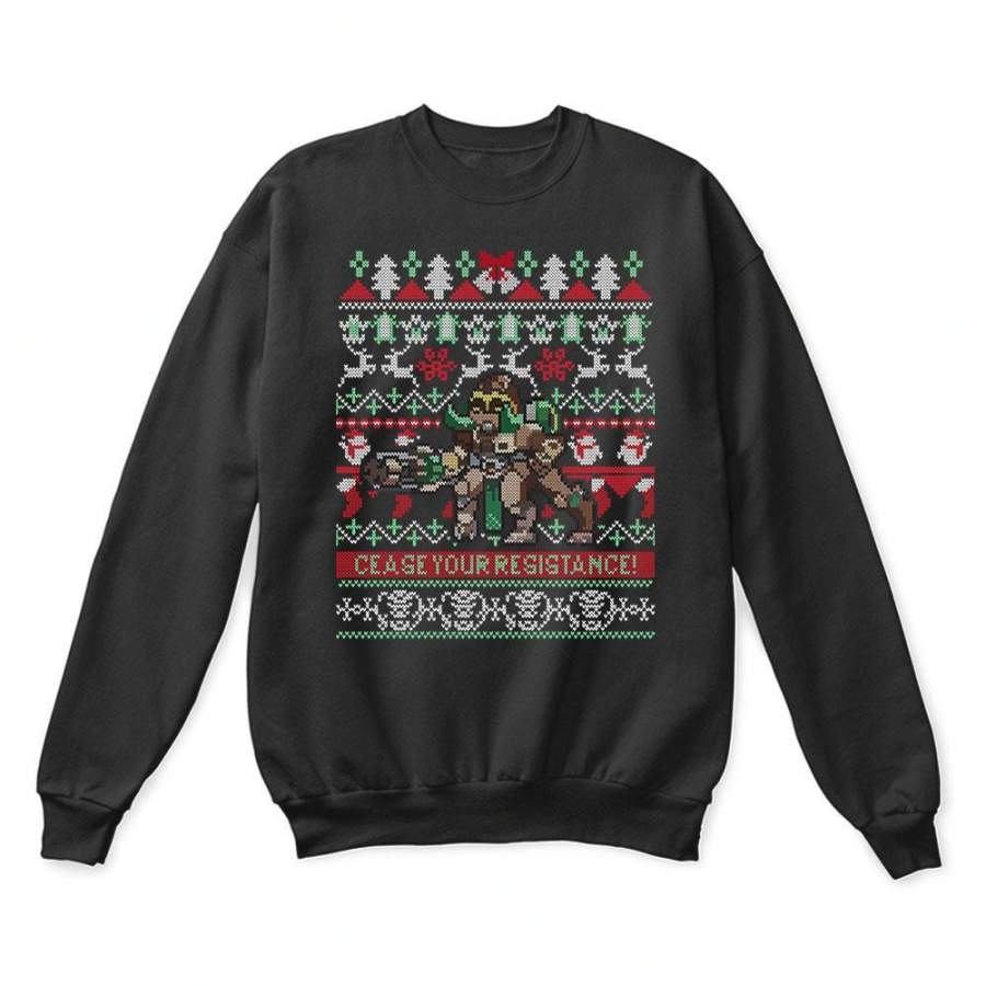 Cease Your Resistance Overwatch Orisa Christmas Ugly Sweaters