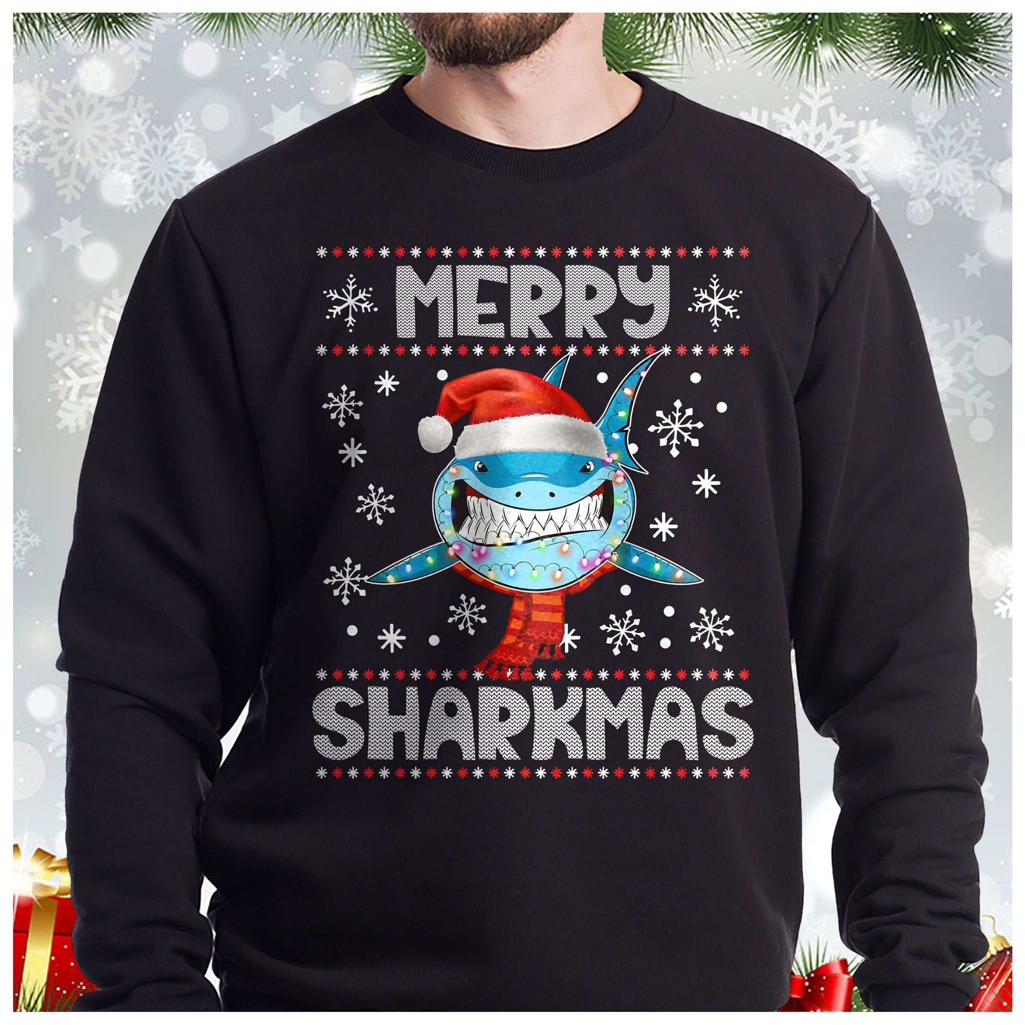 Merry Sharkmas Funny Gift For Friends Standard Crew Neck Sweatshirt