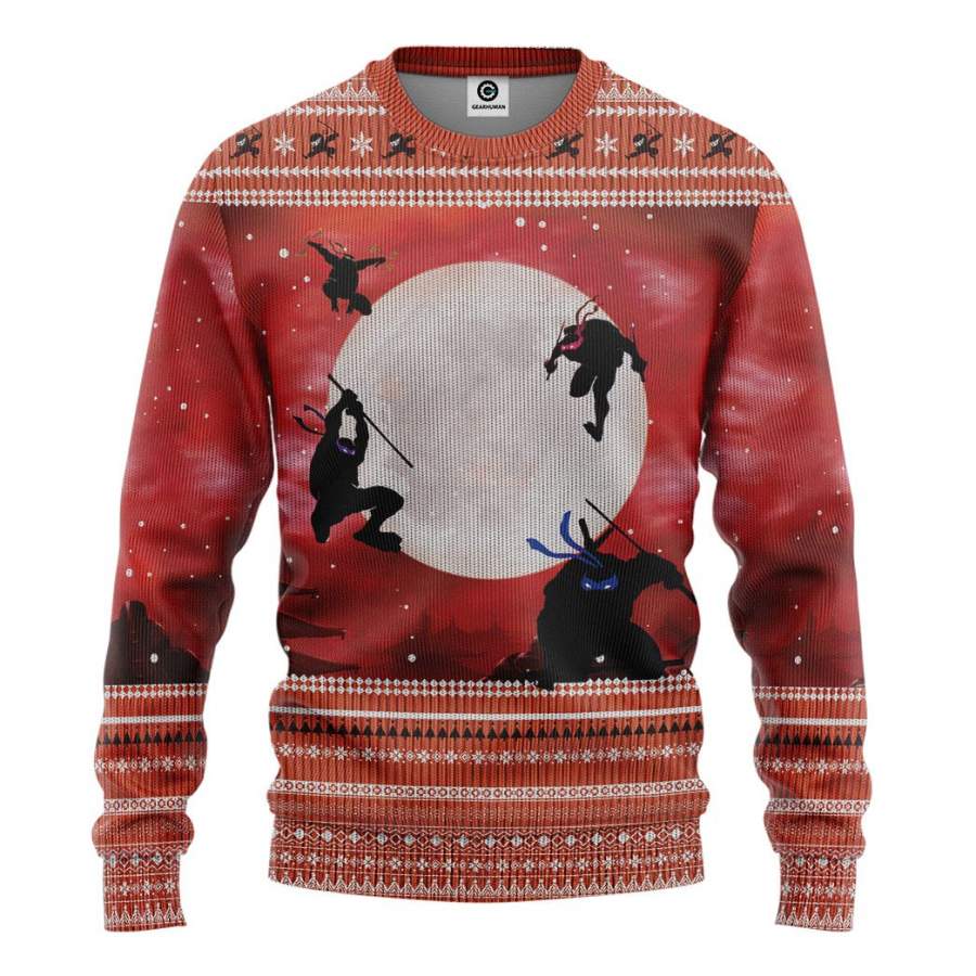 3D Ninja Ugly Christmas Sweater Custom Sweatshirt Apparel