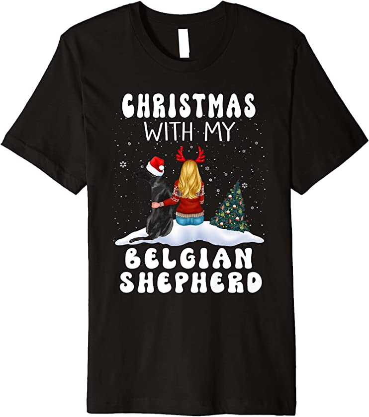 Christmas With My Belgian Shepherd Dog Puppy Funny Xmas Premium T-Shirt