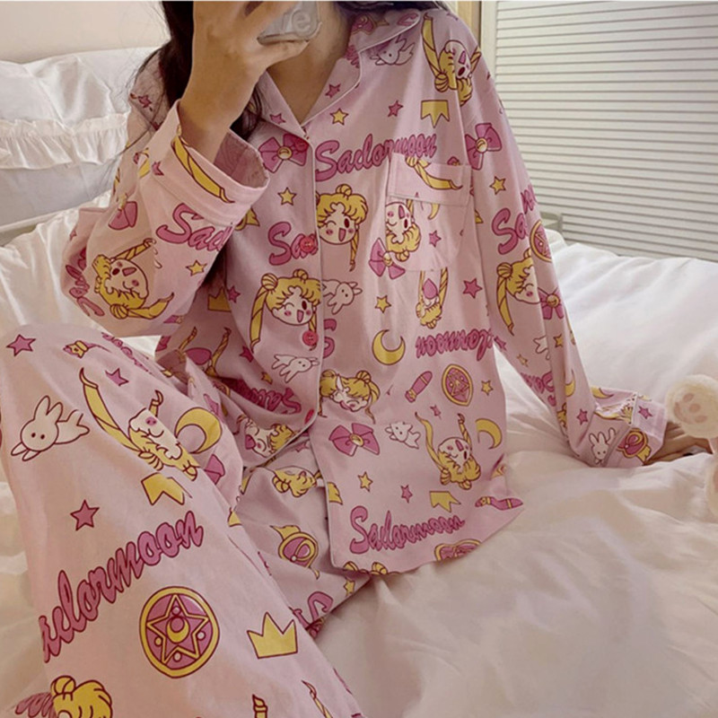 Women Pajamas Set Japan Anime Pijama Mujer Long Sleeve 2pcs Sailor Girls Print Sleepwear Kawaii Ins Home Clothes Nightwear 2022 alx