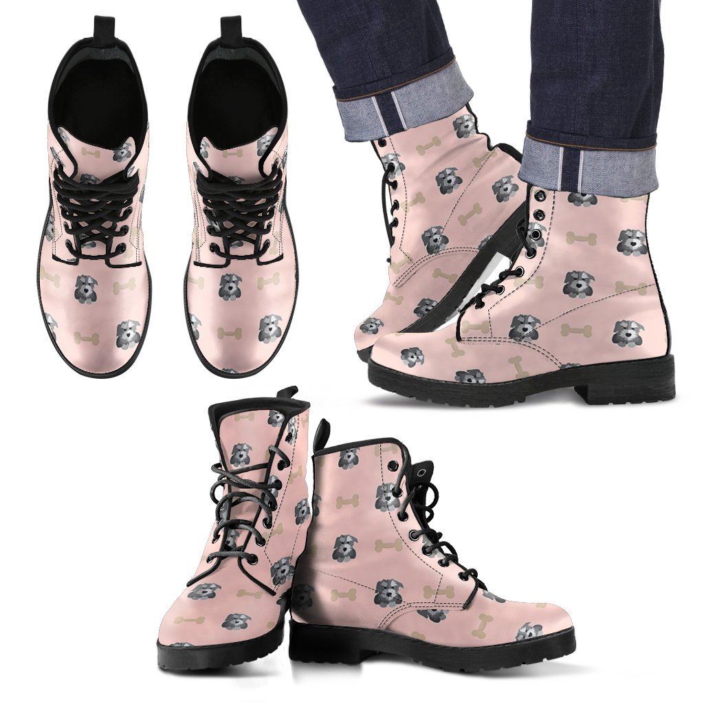 Dog Puppy Schnauzer Pattern Print Men Women Leather Boots Fashion Boots Custom Shoes