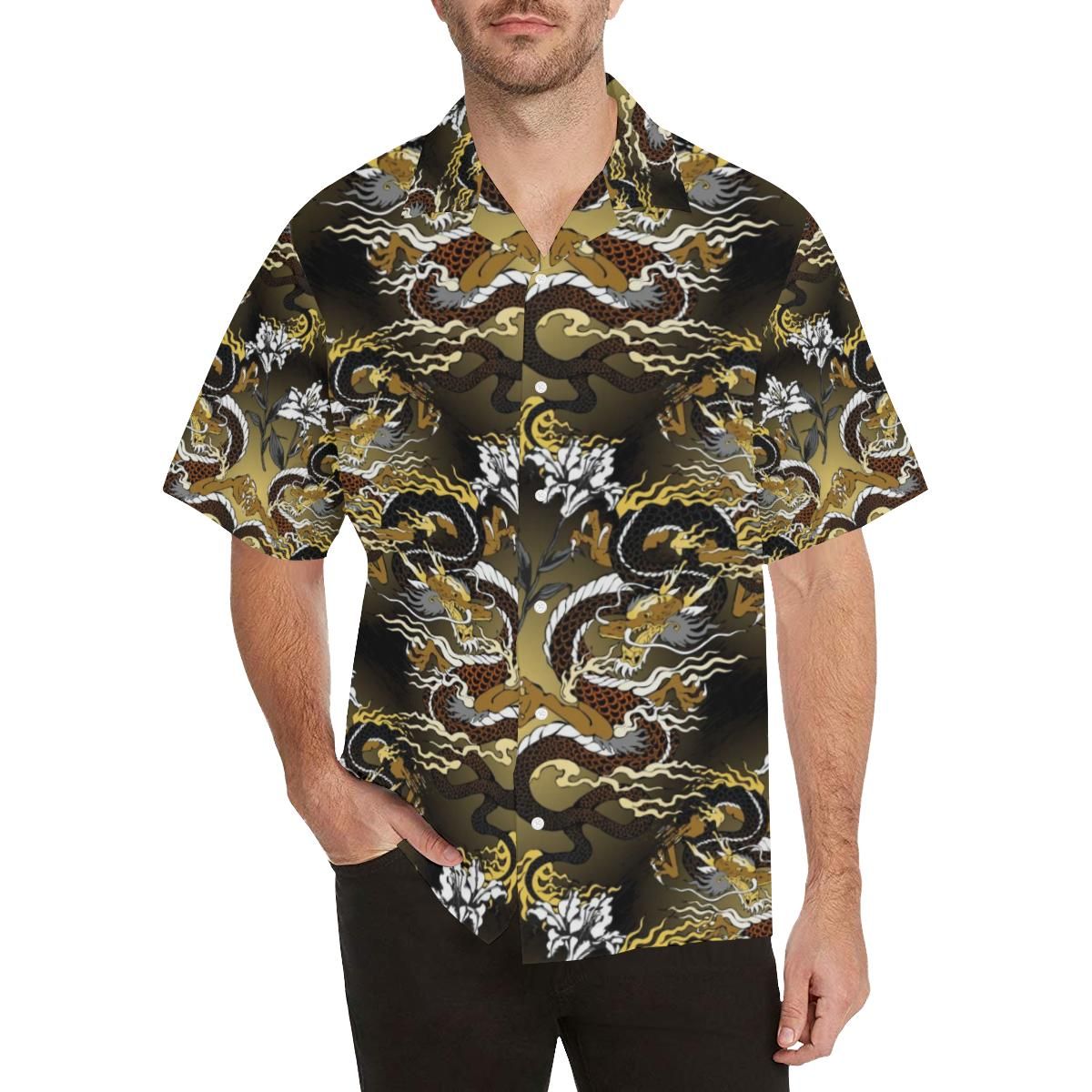 Gold Dragon Pattern All Over Print Hawaii Shirt Ha75670