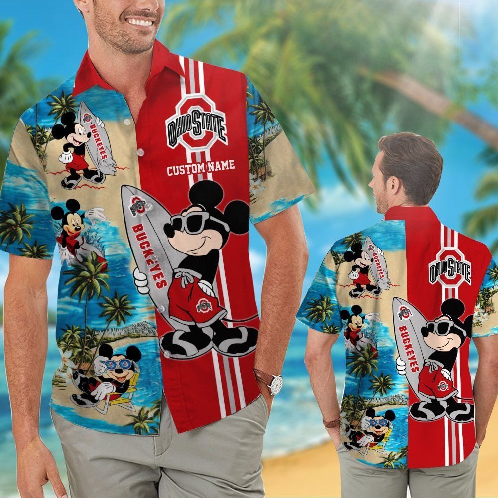 Ohio State Buckeyes Mickey Name Personalized Tropical Hawaiian Shirt