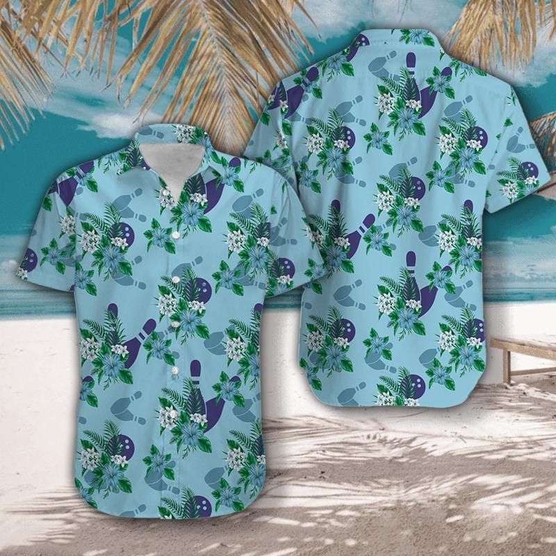 Felacia Blue Bowling Ball And Pin Tropical Unisex Hawaii Aloha Ha13244