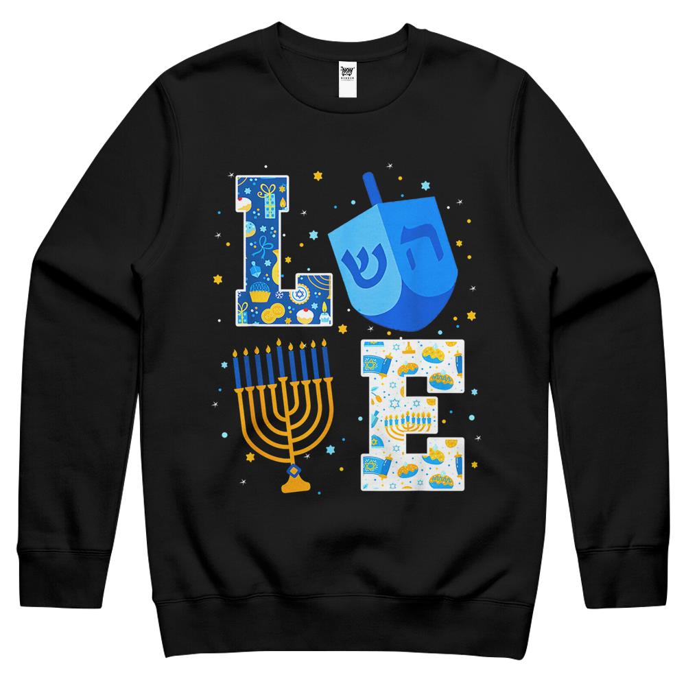 Love Hanukkah Decorations Dreidel Menorah Chanukah Crewneck Sweatshirt