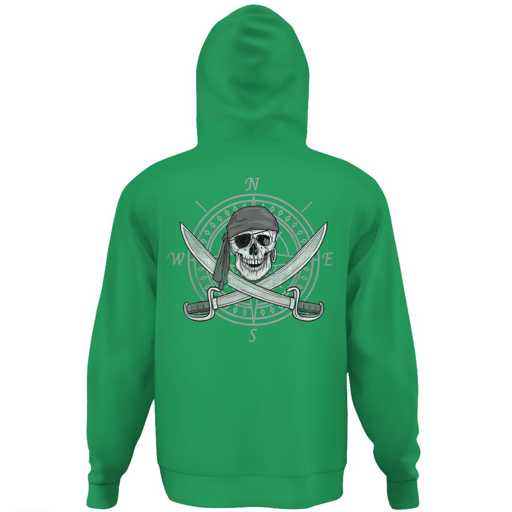 Jolly Roger Pirate Skull And Cutlassess Compass Distressed Hoodie Print ...