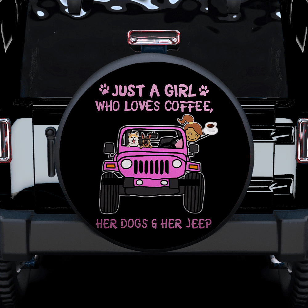 Just A Girl Who Love Coffee And Her Dogs Jeep Pink Car Spare Tire Covers Gift For Campers