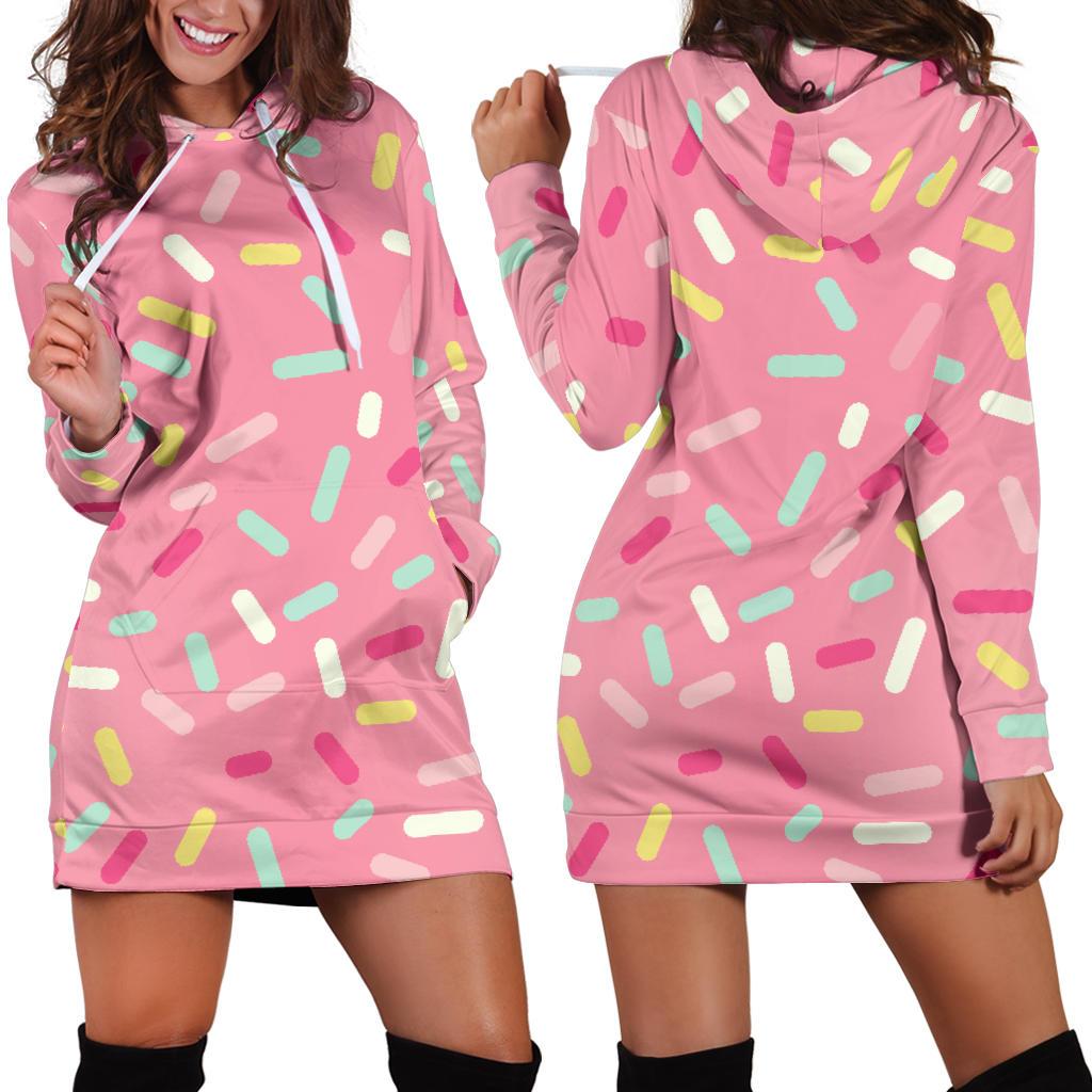 Pink Donut Glaze Candy Pattern Women’S Hoodie Dress