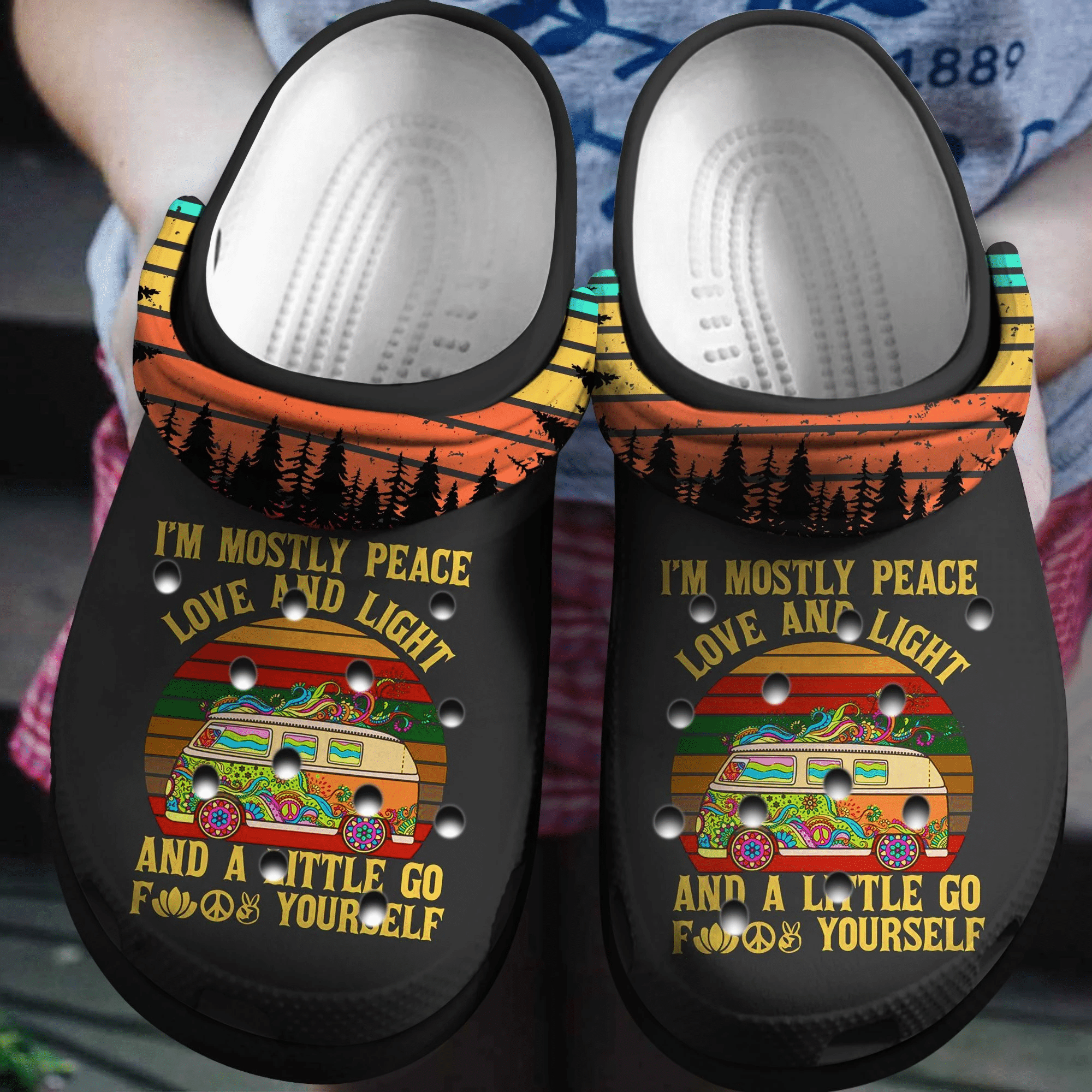 Peace Love And Light Hippie Vans Crocss Shoes – Hippie Bus Crocbland Clog Birthday Gift For Man Woman