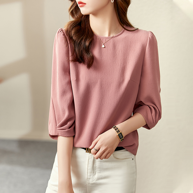 VIMLY Autumn Women’s Blouse 2022 Fashion Puff Sleeve Chiffon Three Quarter Sleeves Shirts Elegant Office Lady Female Tops V3853 alx