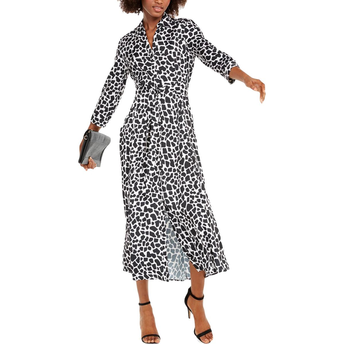 Womens Maxi Animal Print Shirtdress