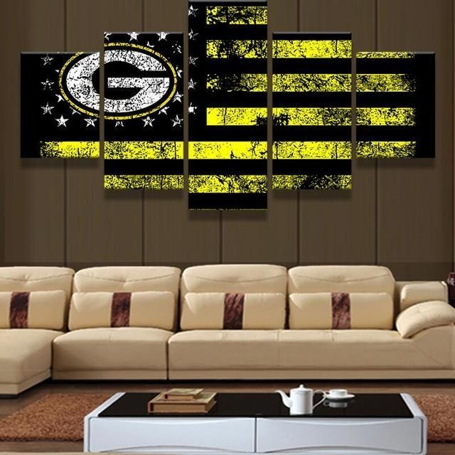 Green Bay Packers American Flag Abstract 5 Panel Canvas Art Wall Decor