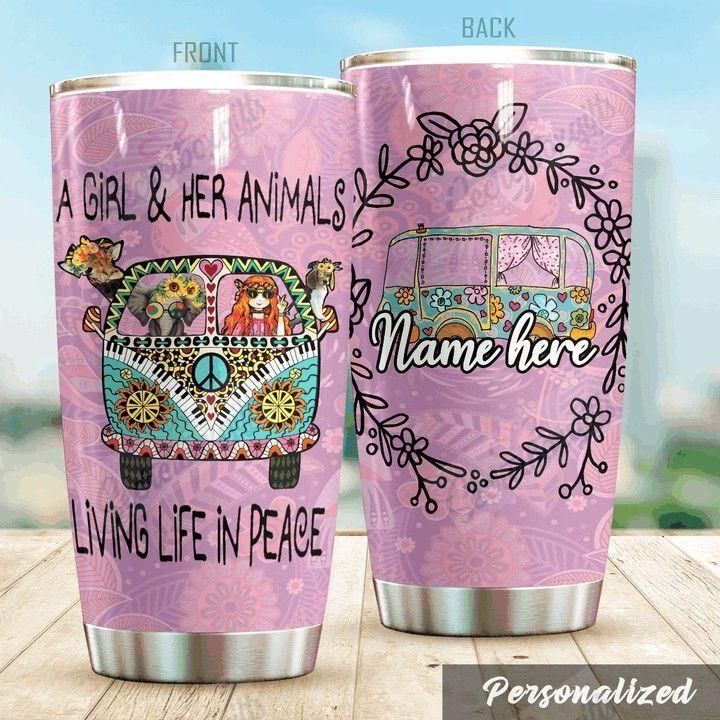 A Hippie Girl And Her Animals Stainless Steel Tumbler Dhaby