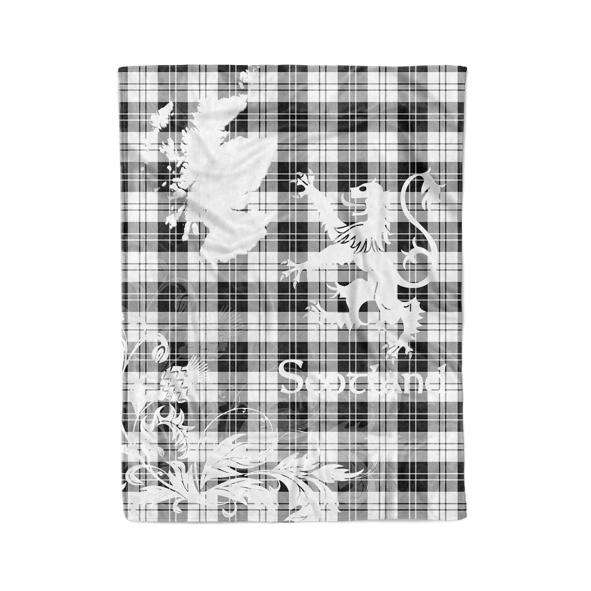 Tartan Plaid Fleece Blanket Tartan Blanket Thistle And Lion Scottish Clan Erskine Black And White Plaid Blanket