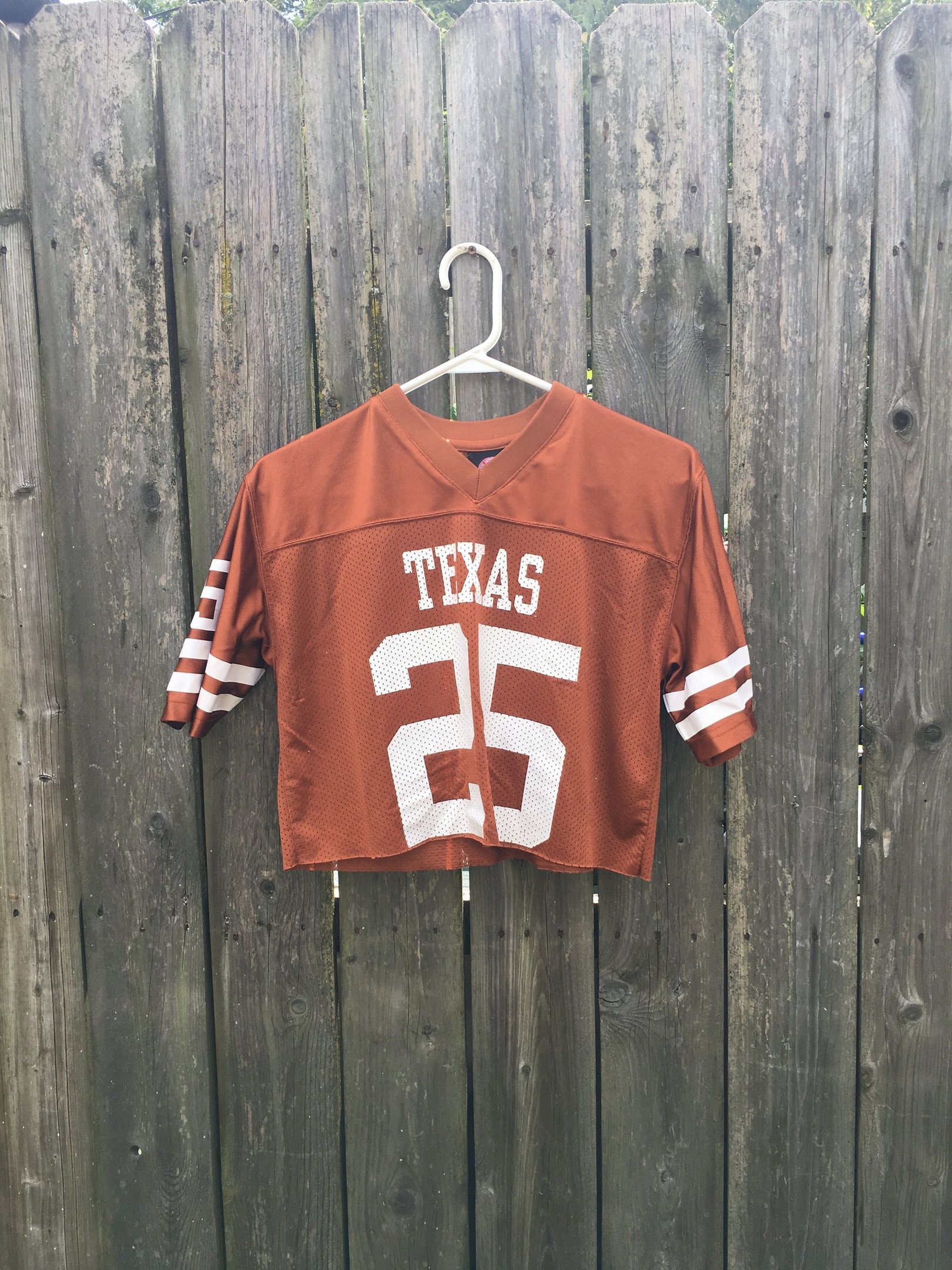 Reworked University Of Texas Longhorns Number 25 Crop Top Football Jersey By Vintagevansho Shirt