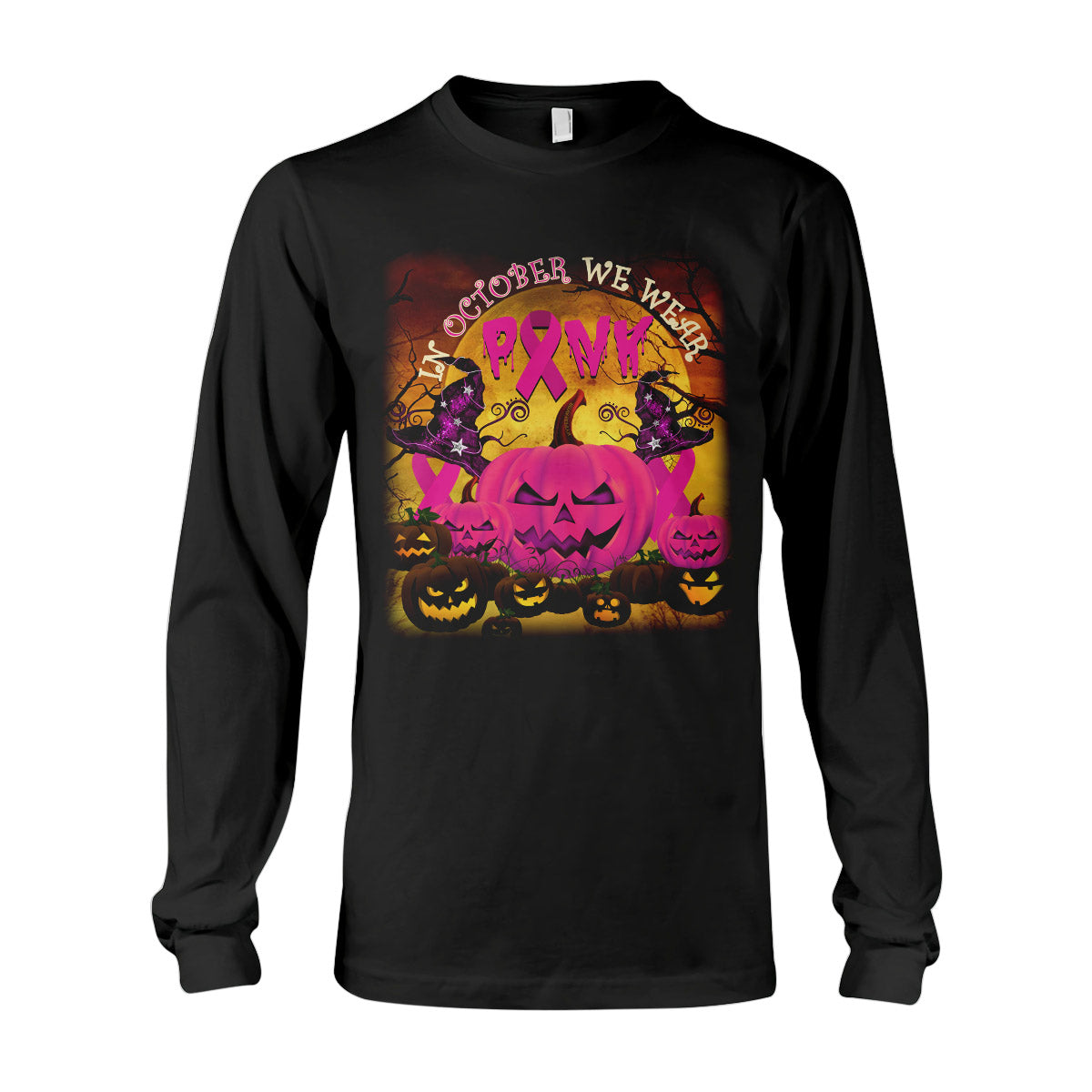 Breast Cancer Awareness Halloween Pumpkin Ez15 0309 Long Sleeve T-Shirt