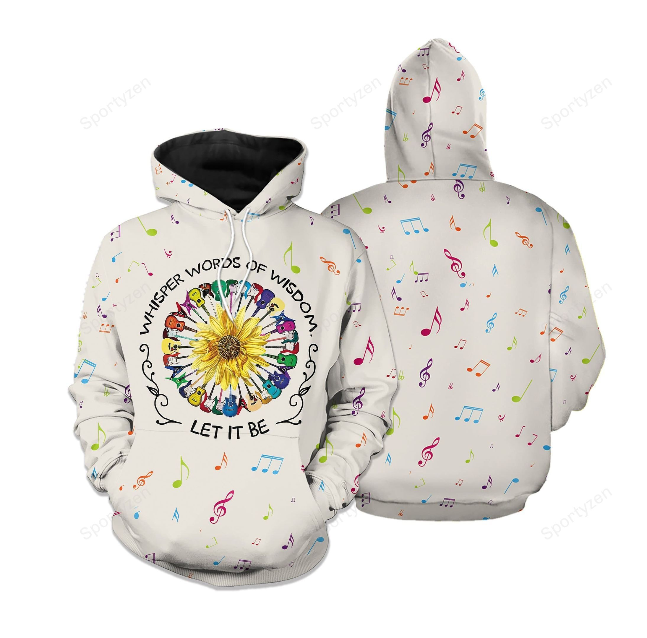 Hippie Guitar Flower Let It Be Hoodie 3D #Dh