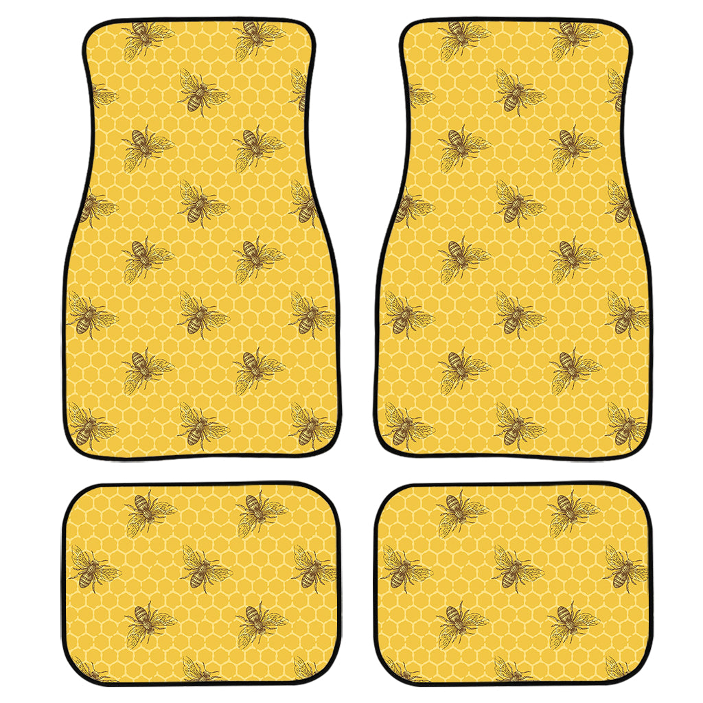 Bee Honeycomb Pattern Print Front And Back Car Floor Mats, Front Car Mat