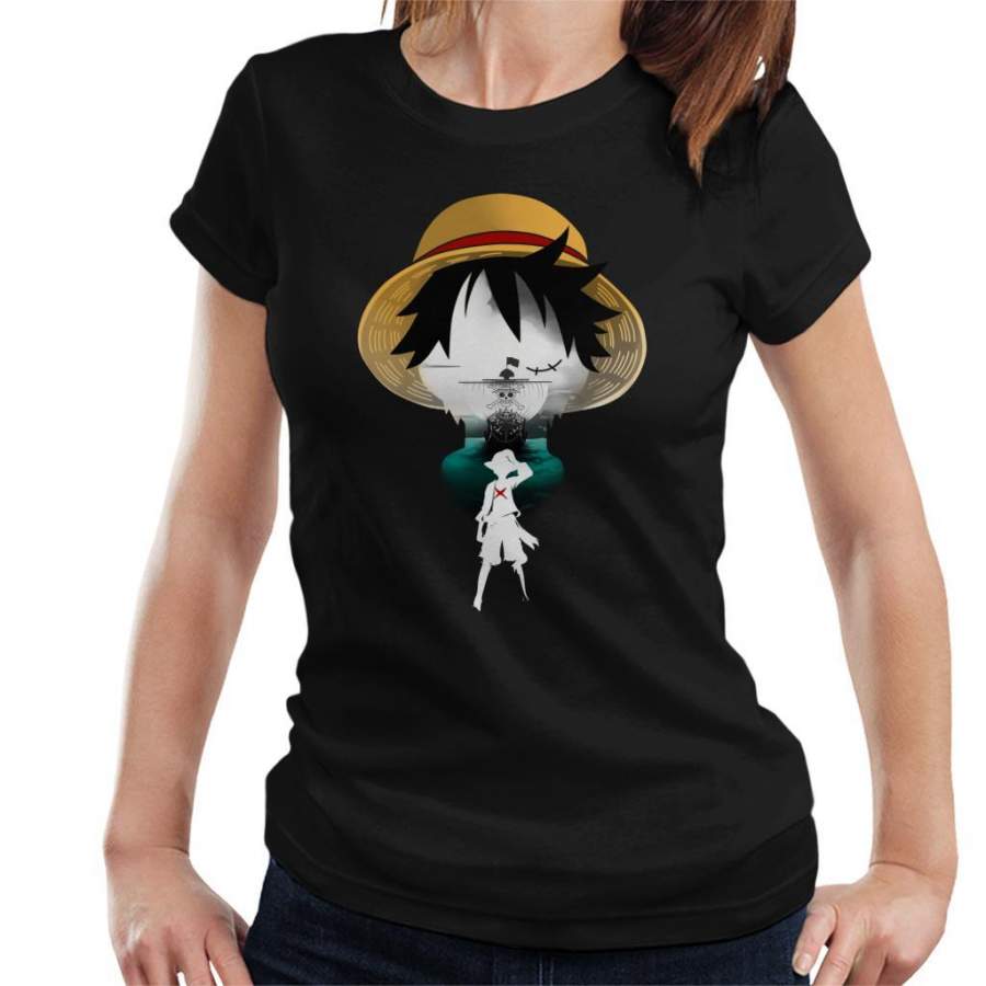 Monkey D Luffy Head Pirate Ship Silhouette One Piece Women’s T-Shirt