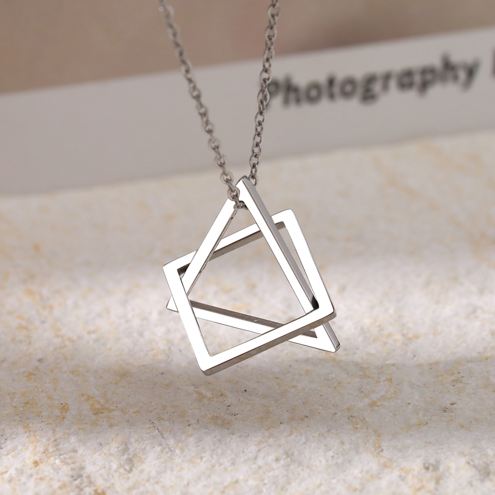 Stainless Steel Necklaces Geometry Interlocking Square Triangle Male Pendant Fashion Male Necklace For Women Jewelry Fine Gifts alx