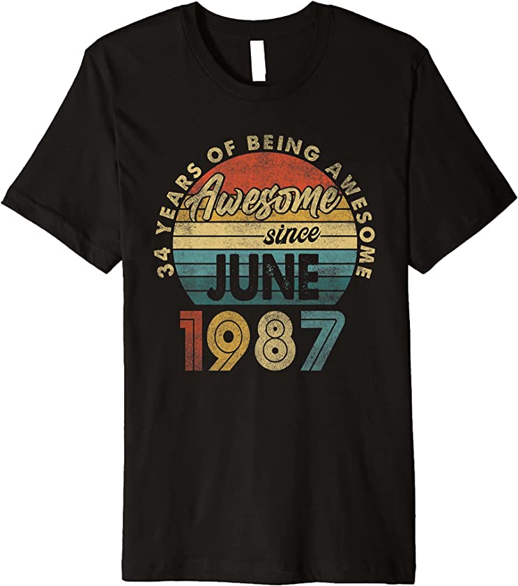 34 Year Old Retro June 1987 Vintage 34th Birthday Gift Men Premium T-Shirt