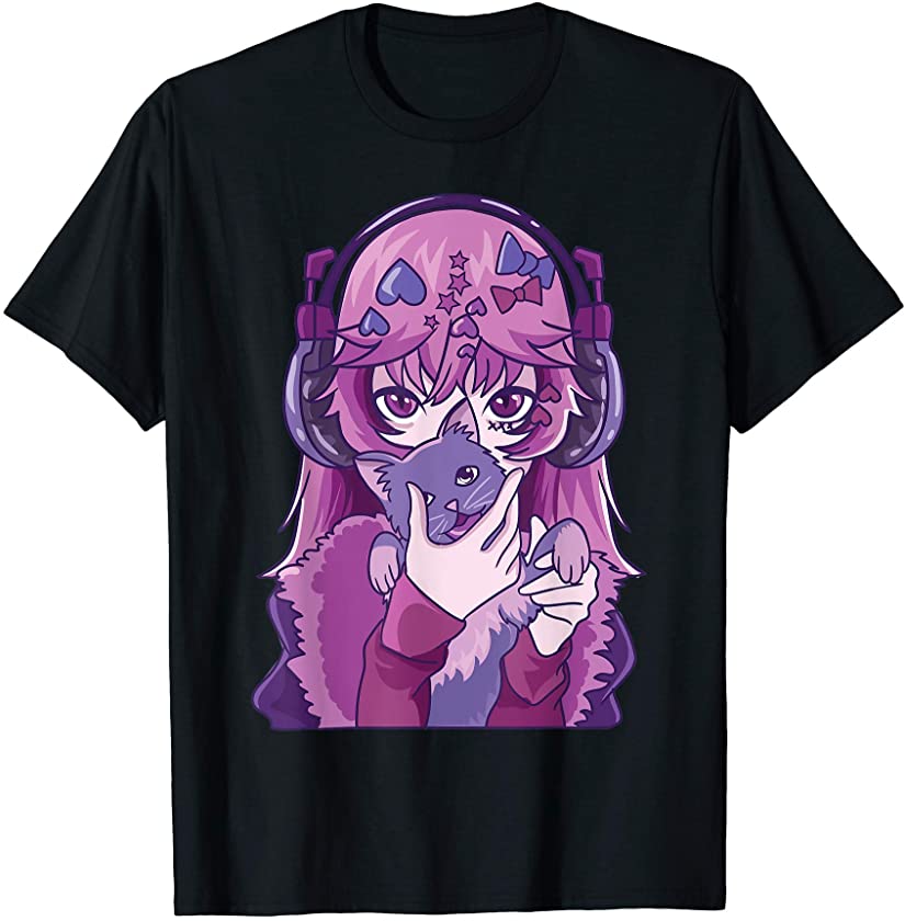 Anime Girl w. Cat | Otaku Anime Manga Kitten Lover Graphic T-Shirt