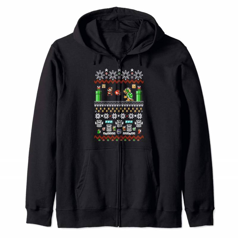 Super Mario And Bowser Game Play Ugly Christmas Design Zip Hoodie