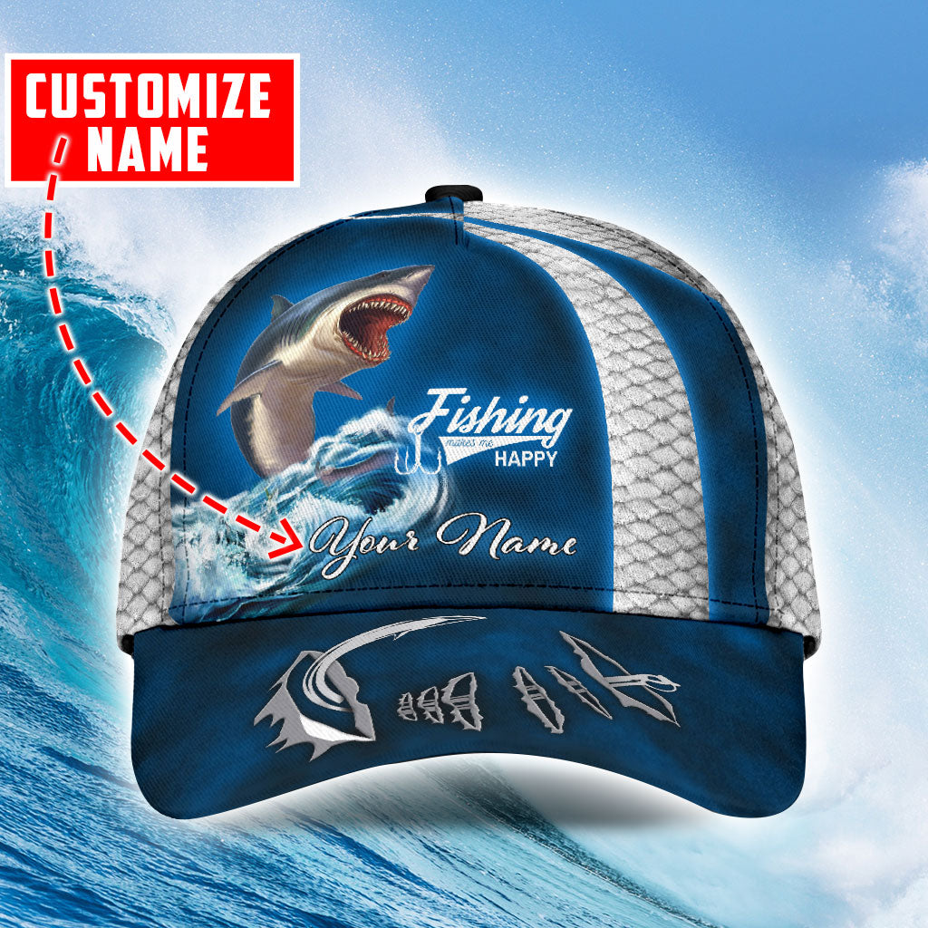 Custom Name Shark Fishing Hat Hook 3D Design Print Cap